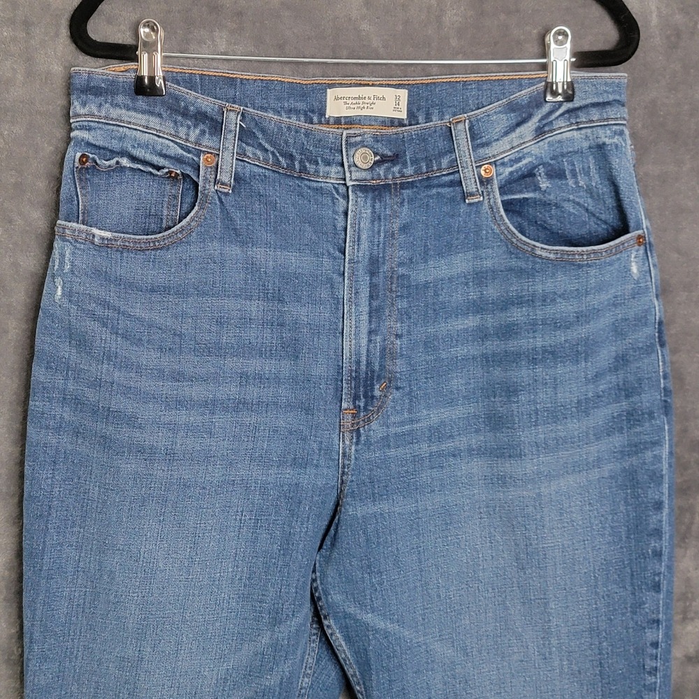 Abercrombie Fitch Ultra High Rise‎ Ankle Straight Jeans Women 32 Distressed Blue - Picture 9 of 11